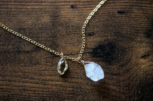 dainty herkimer diamond and tourmaline necklace