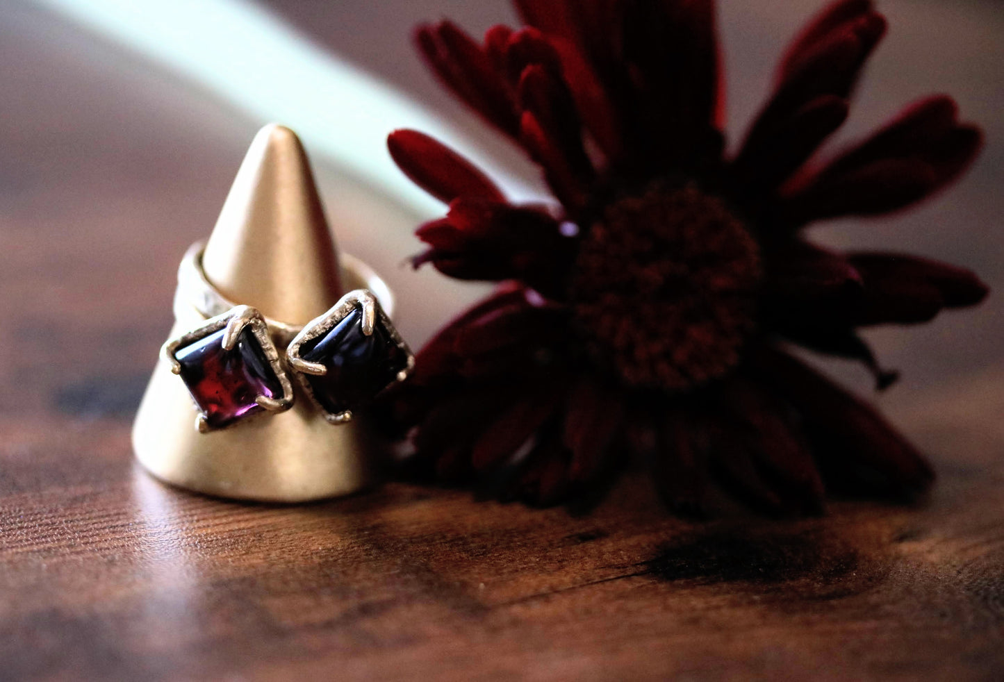 square garnet rings
