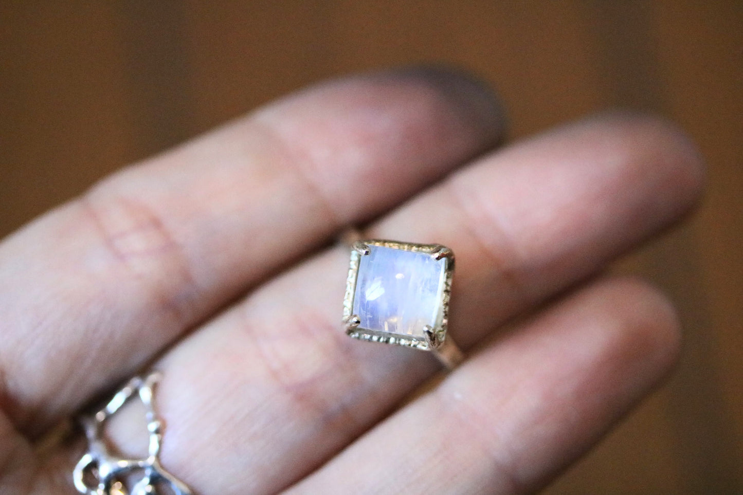 milky blue moonstone ring