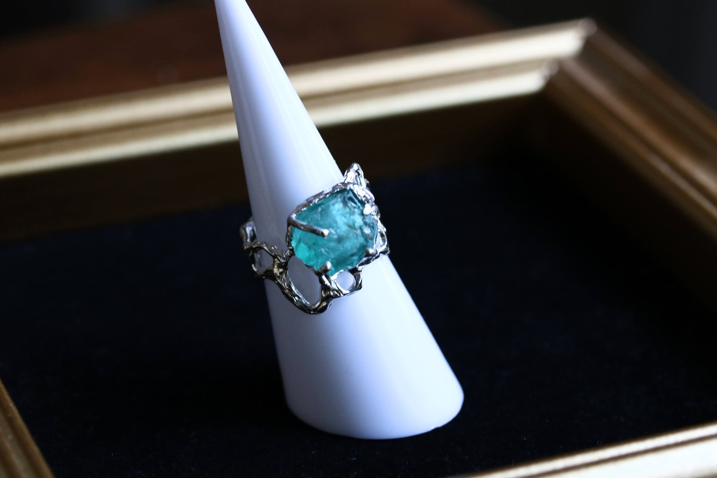 silver raw apatite ring