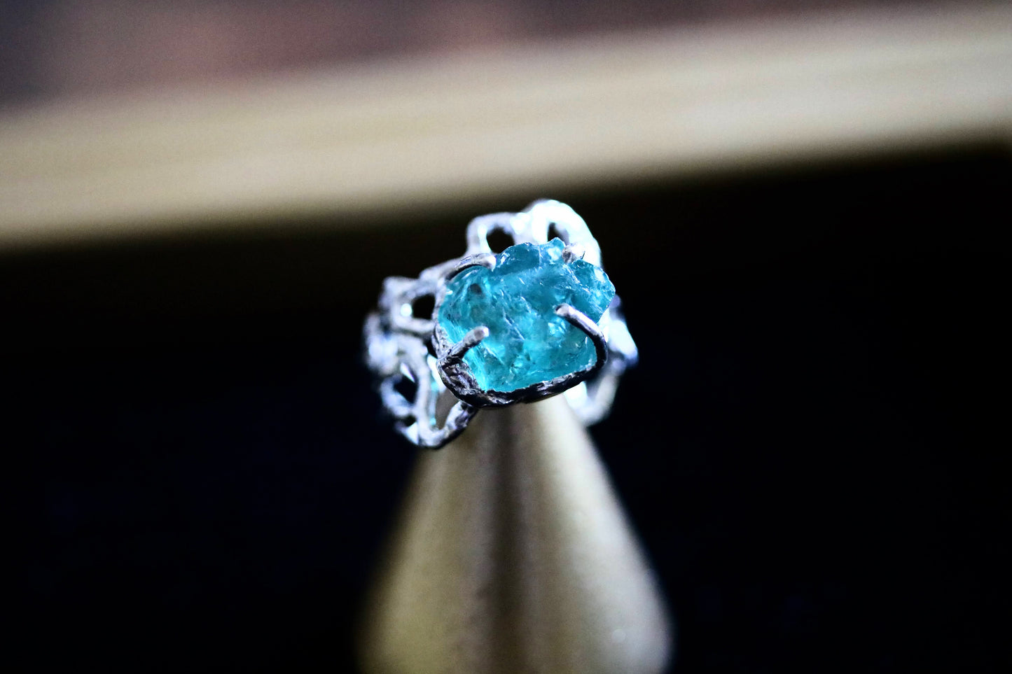 unique raw apatite ring