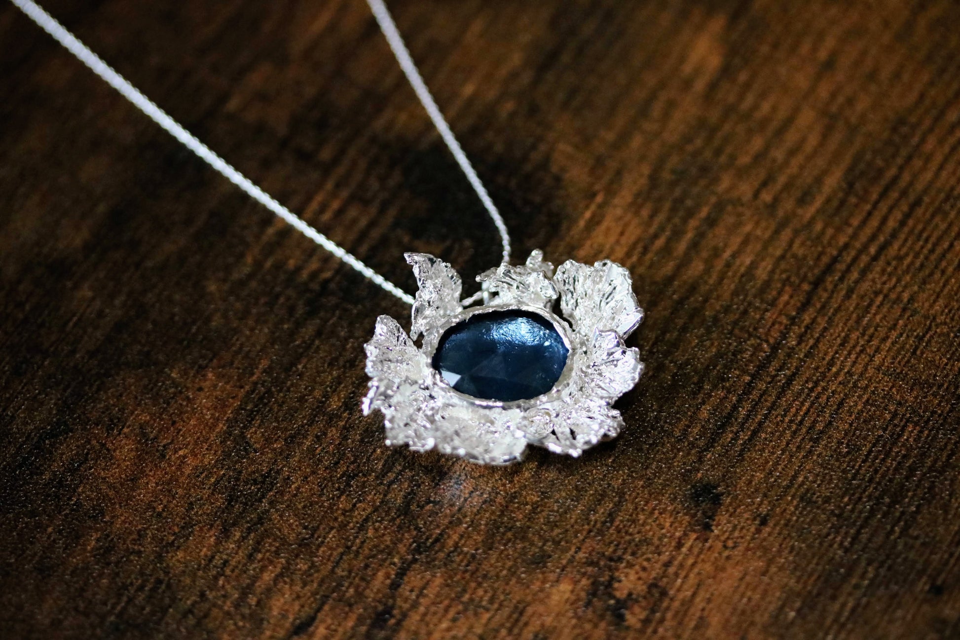 frozen blue stone silver necklace