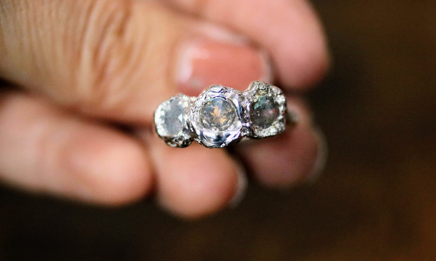 detailed silver labradorite ring