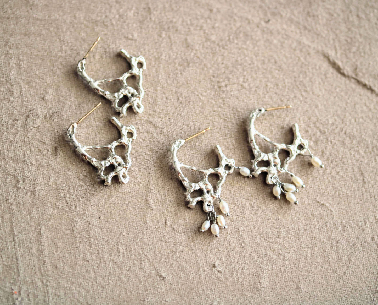 silver earrings with and without fresh pearls