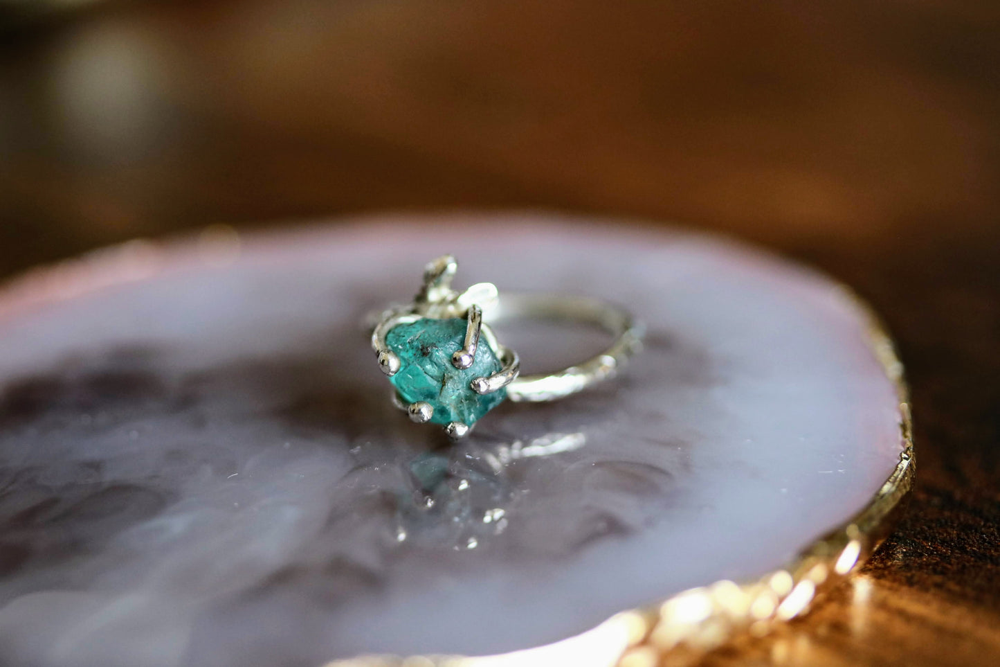 Apatite Silver Twig Ring
