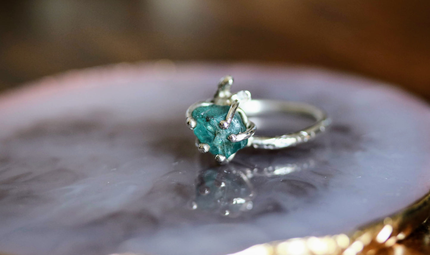 Apatite Silver Twig Ring