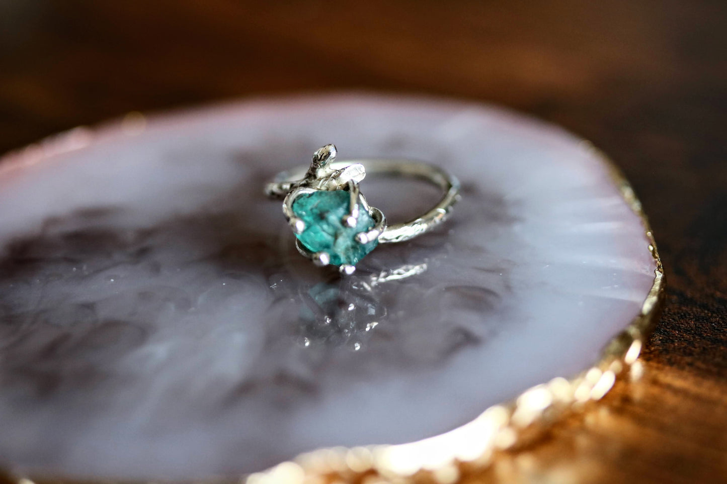 Apatite Silver Twig Ring