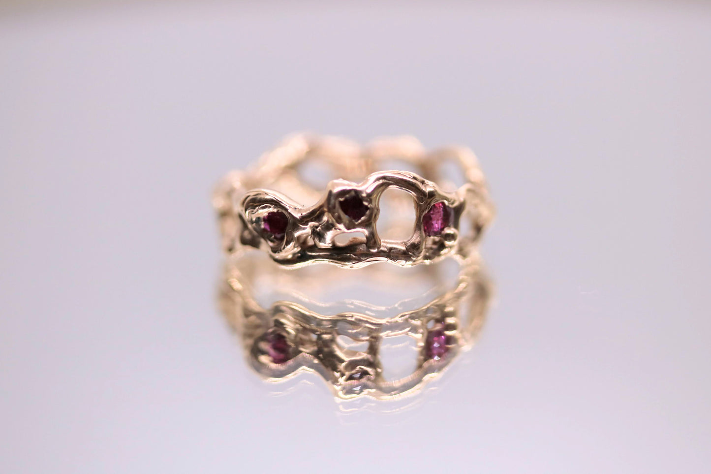 Three Ruby Jukai Gold Ring
