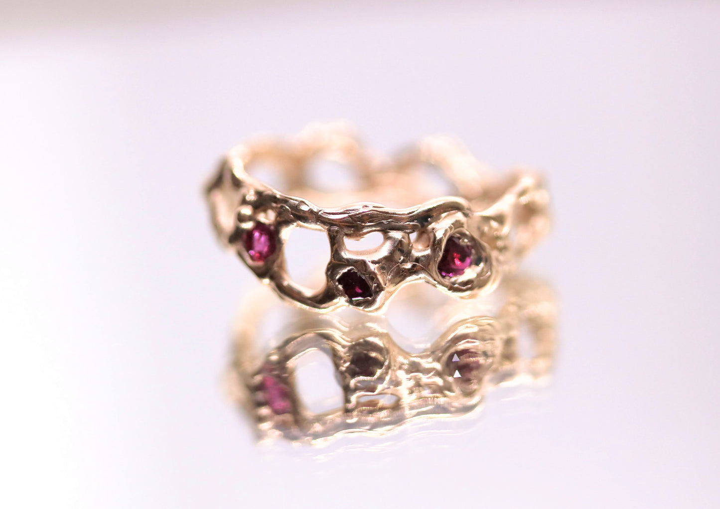 Three Ruby Jukai Gold Ring