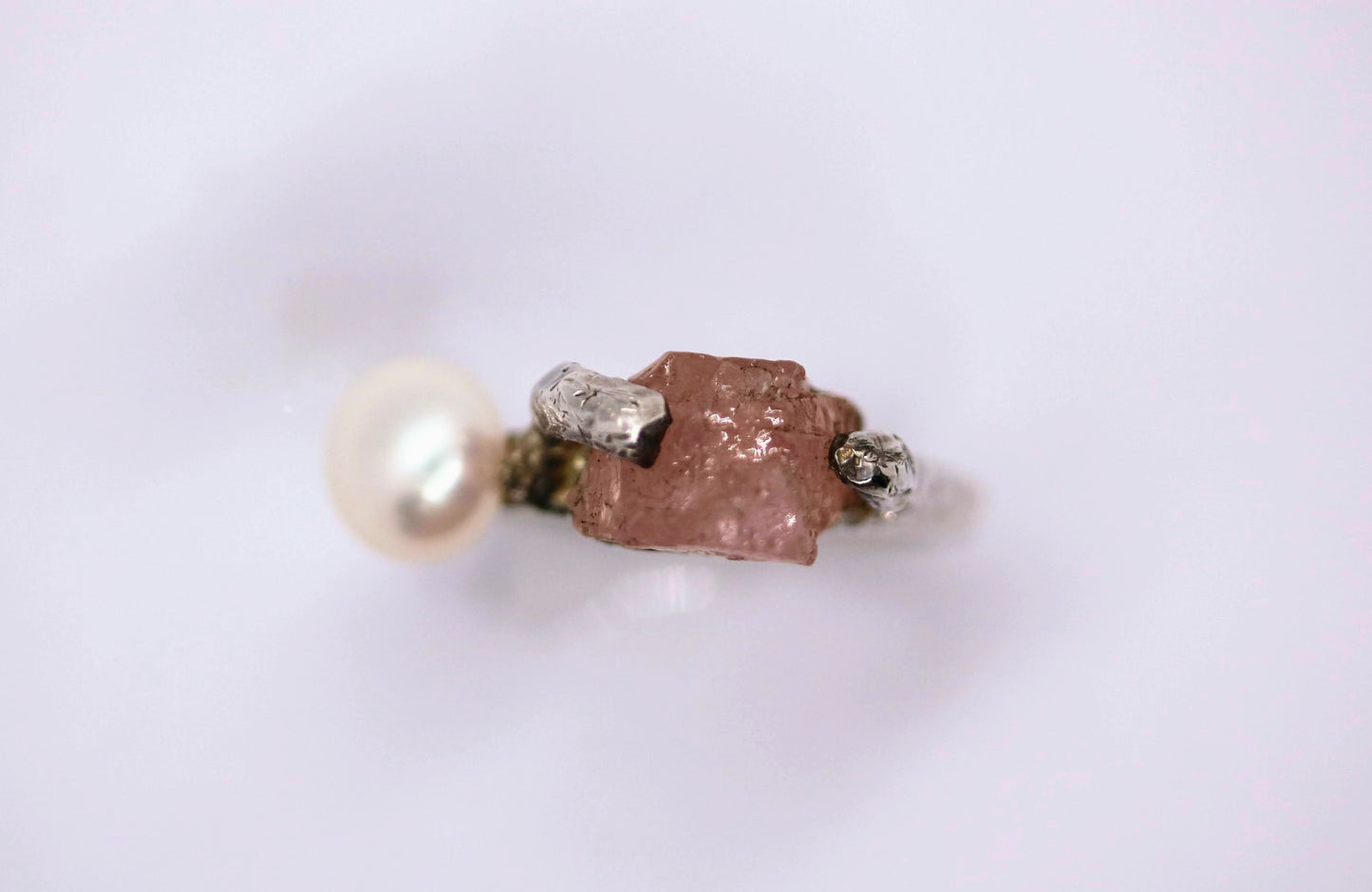 raw morganite pearl ring