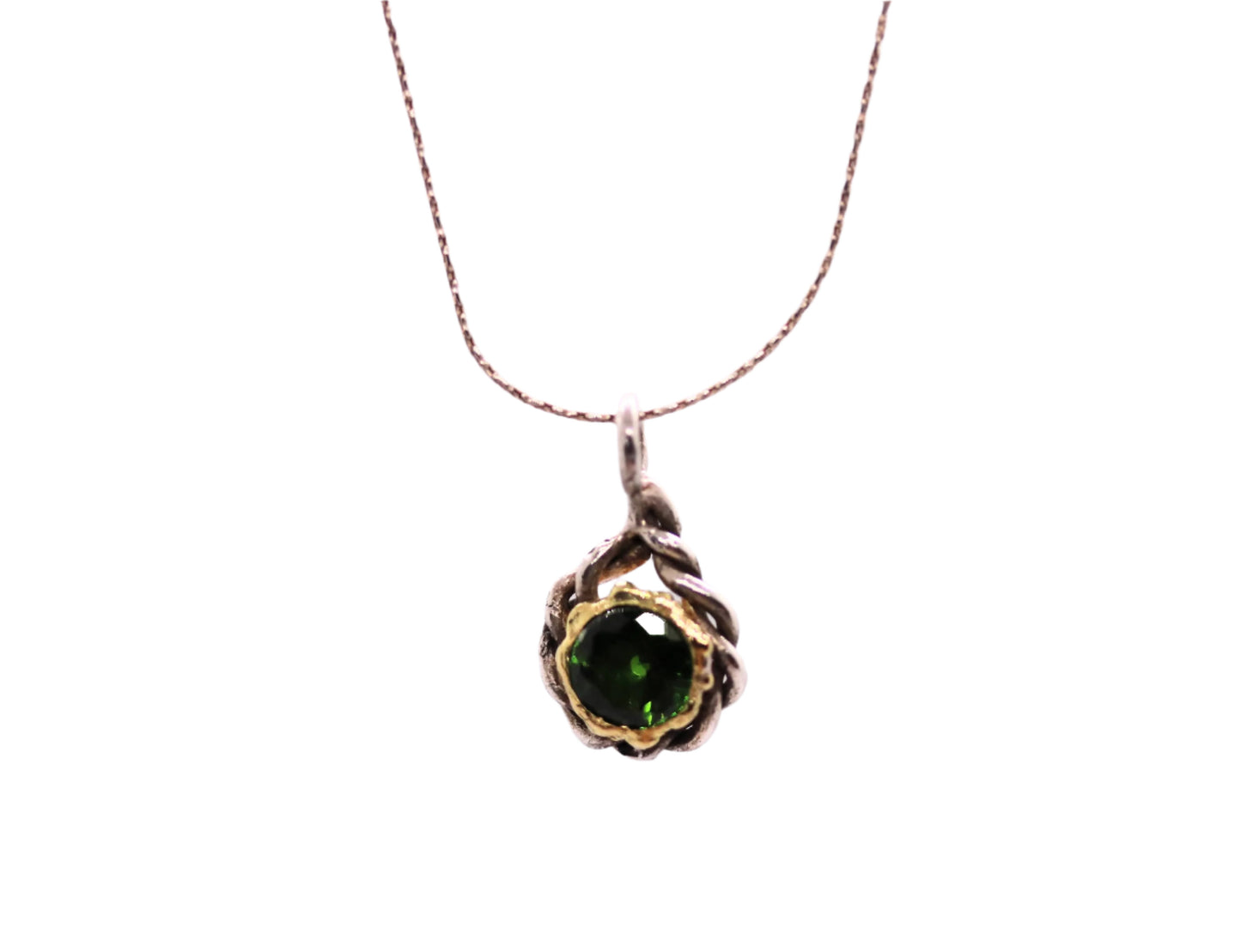 Green Diopside Gold and Silver Pendant Necklace