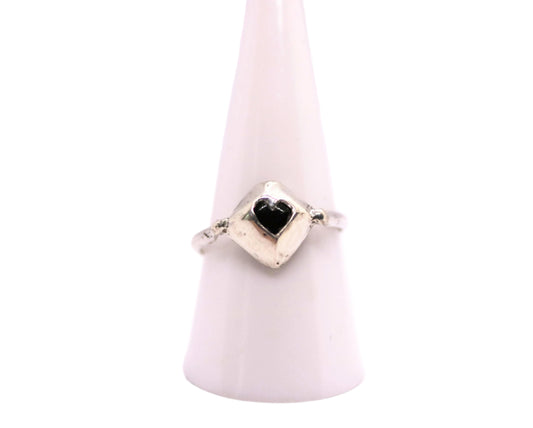 black onyx heart silver ring