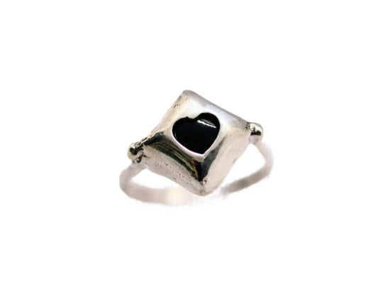 black onyx silver square ring