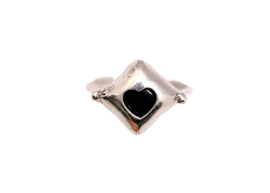 black onyx heart silver ring