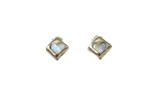 silver stud earrings with rainbow moonstones