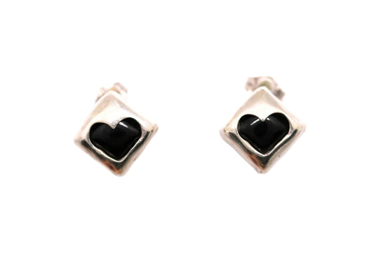 Queen of Heart Silver Earrings with Black Onyx
