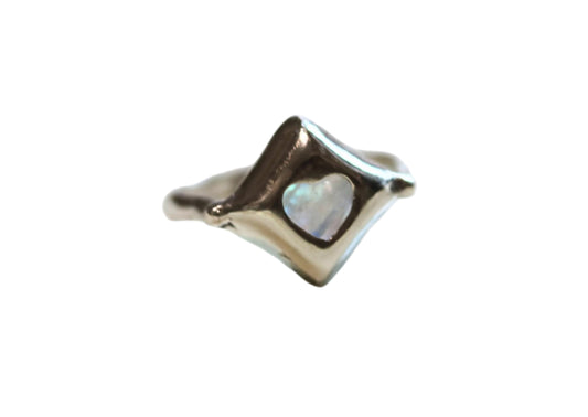 heart window moonstone silver ring