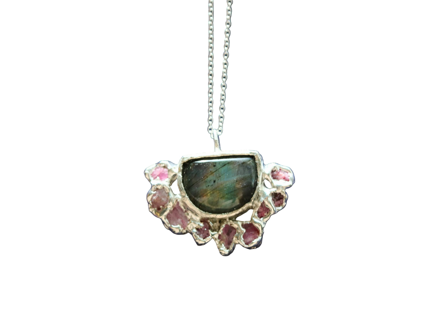 pink labradorite statement necklace