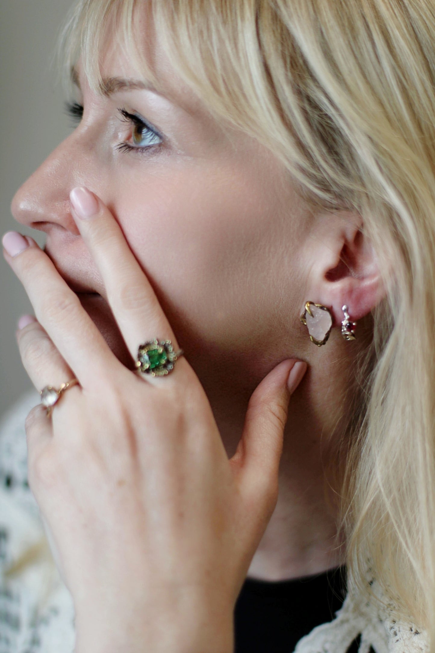 Green Moissanite Floral Ring