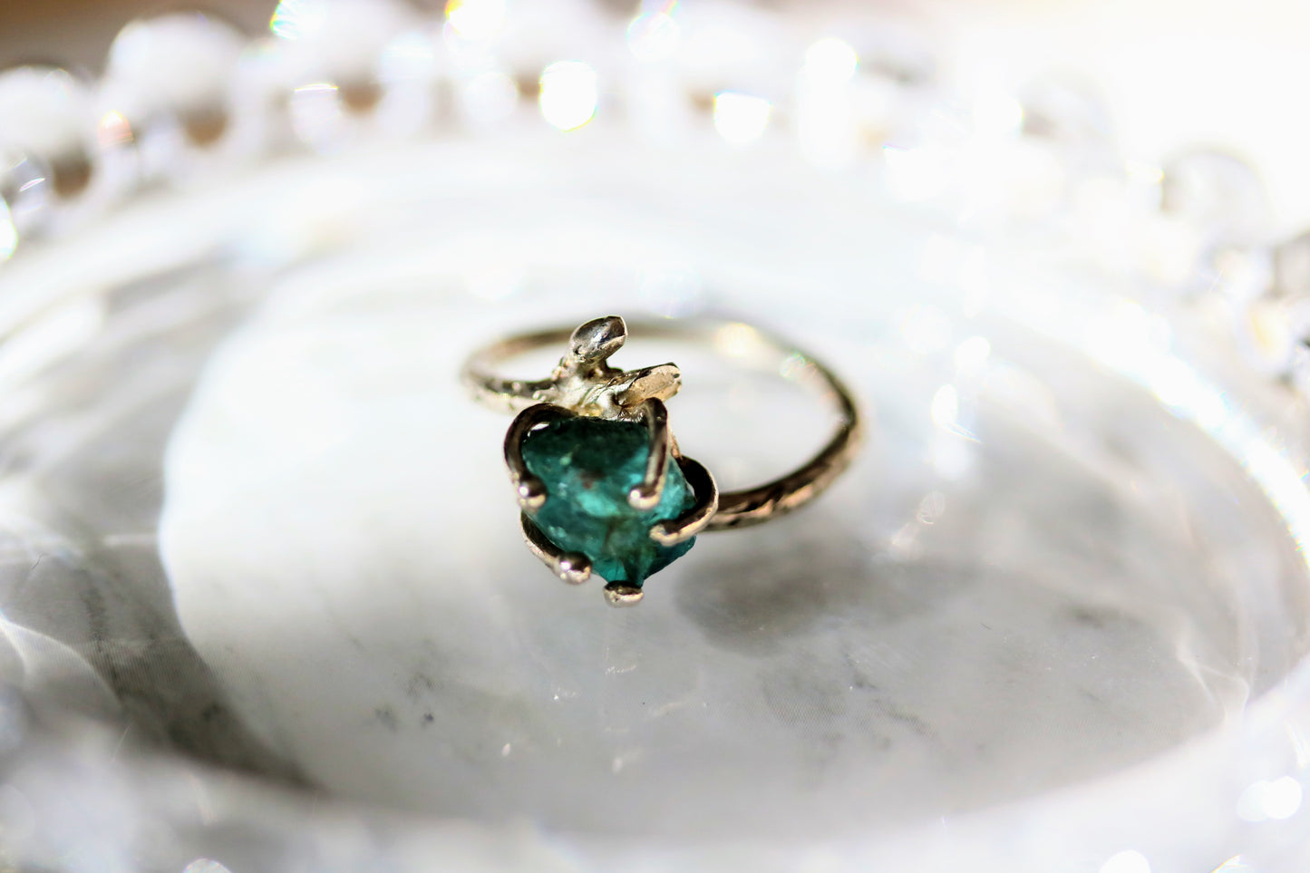 raw apatite silver ring