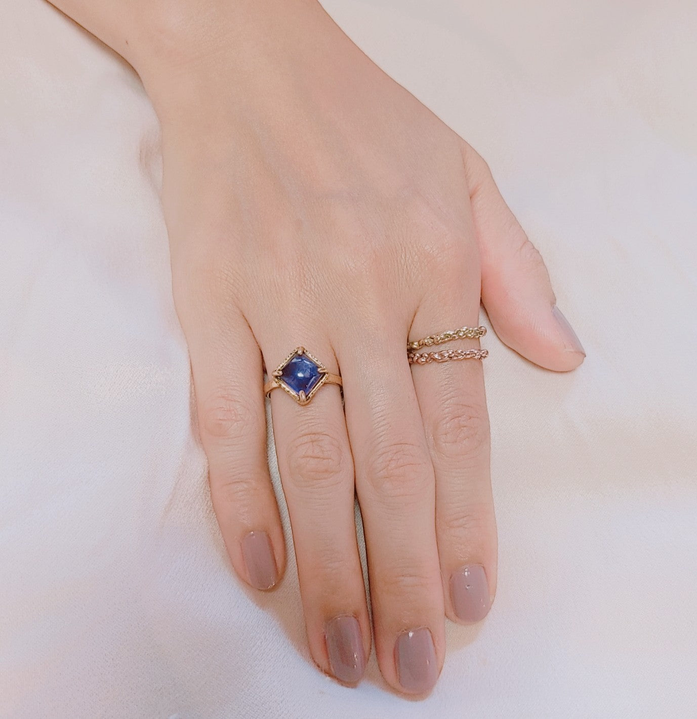 square amethyst brass ring