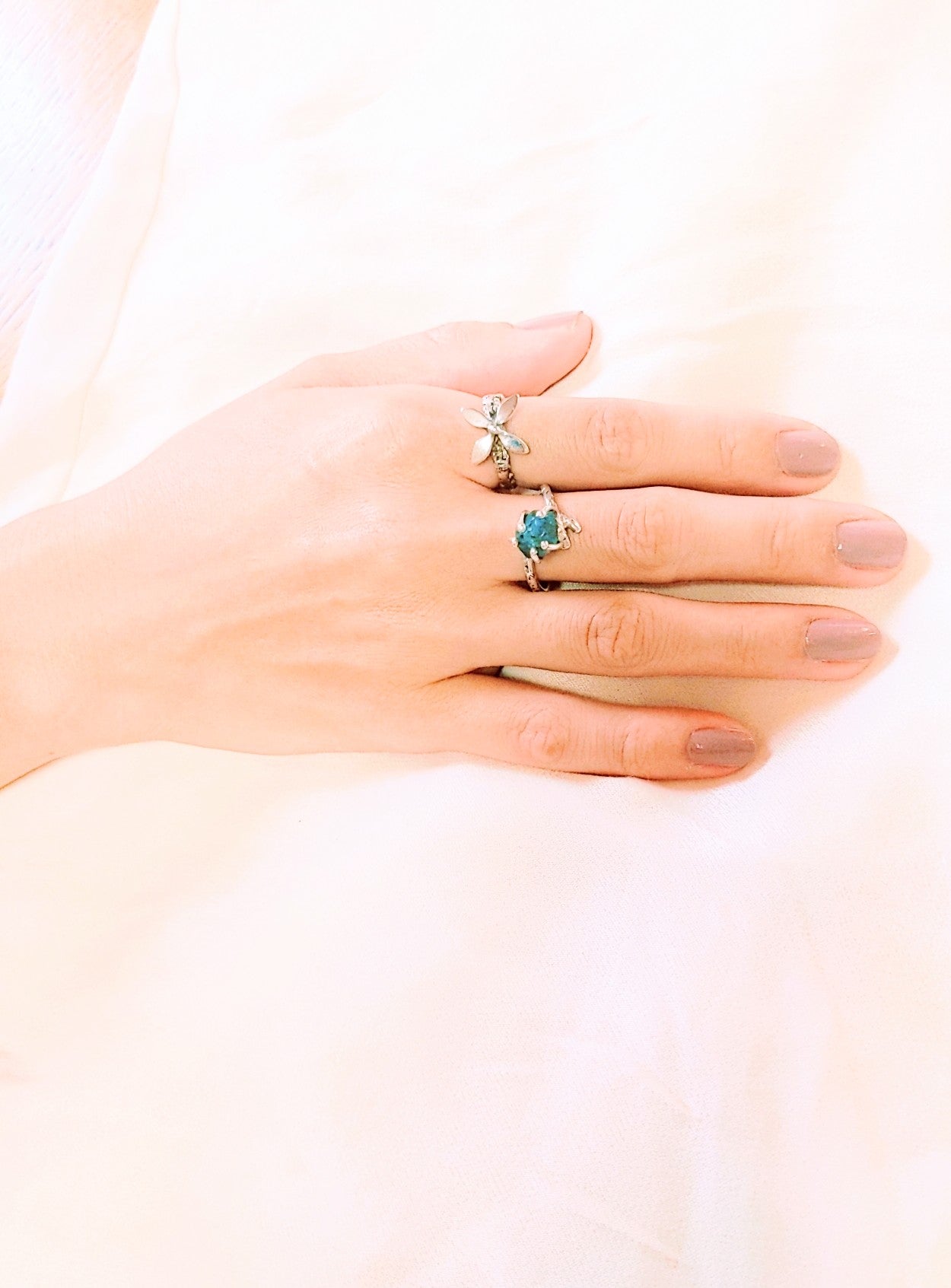 Apatite Silver Twig Ring