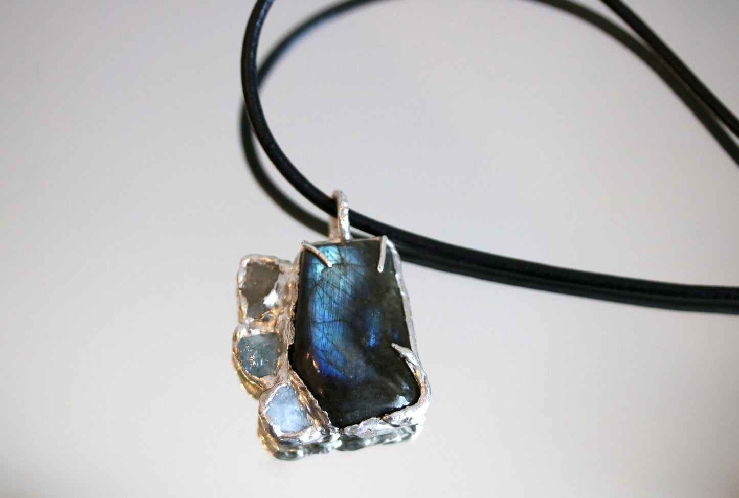 raw aquamarine labradorite pendant