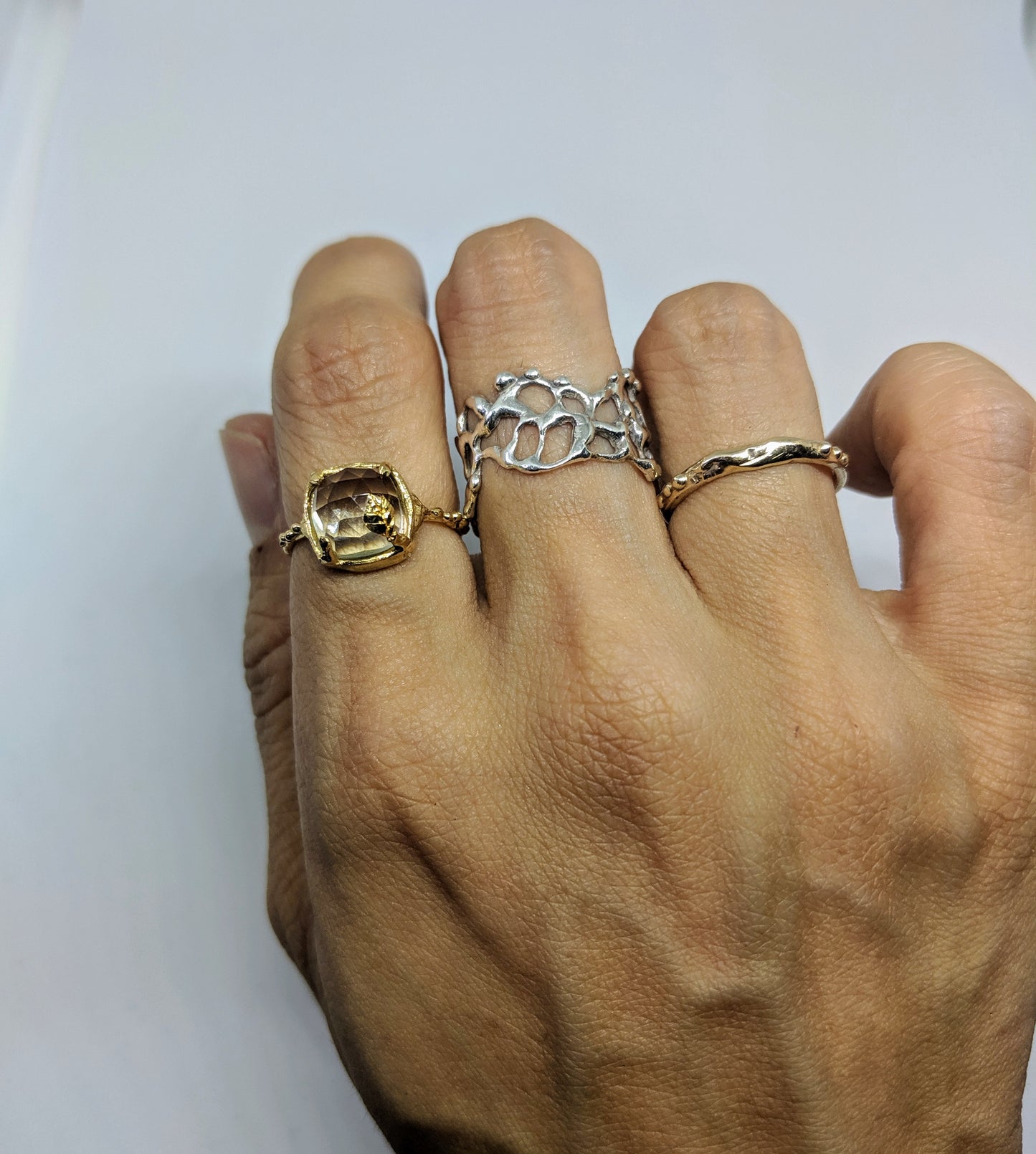 green amethyst faceted gold ring