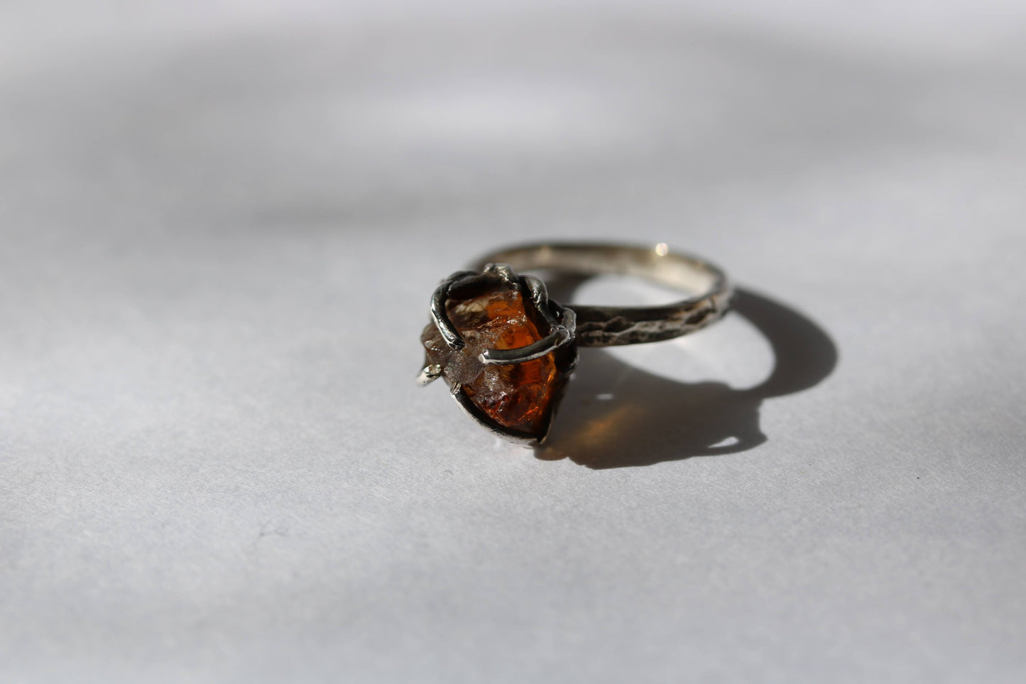 dark orange citrine silver ring