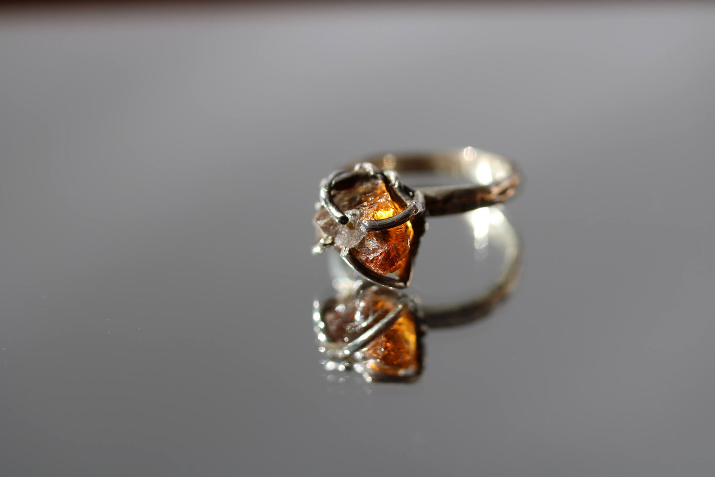 raw citrine silver ring