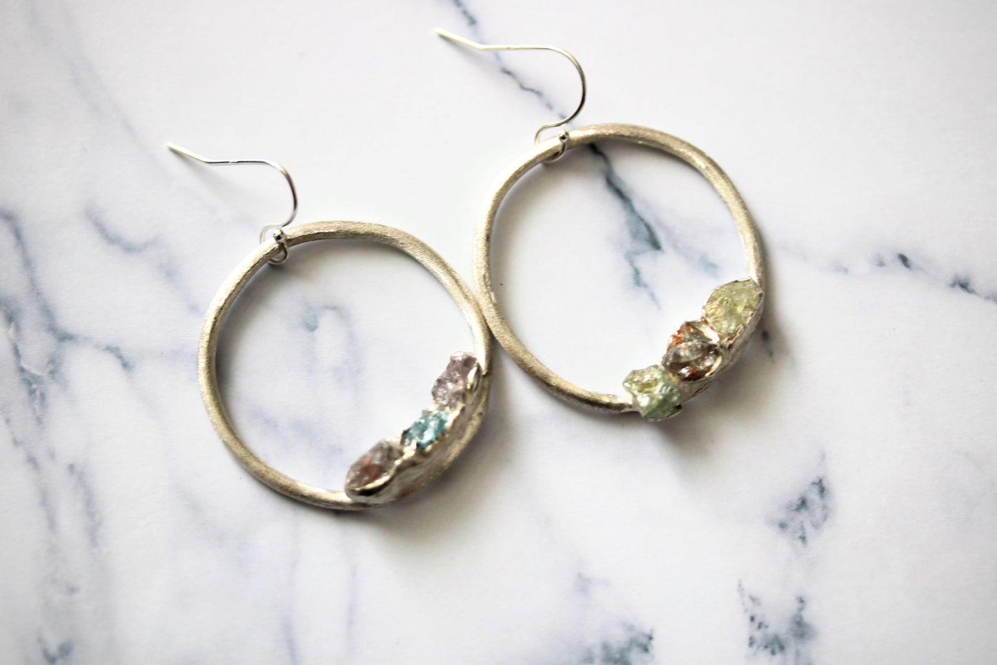 raw gem silver earrings