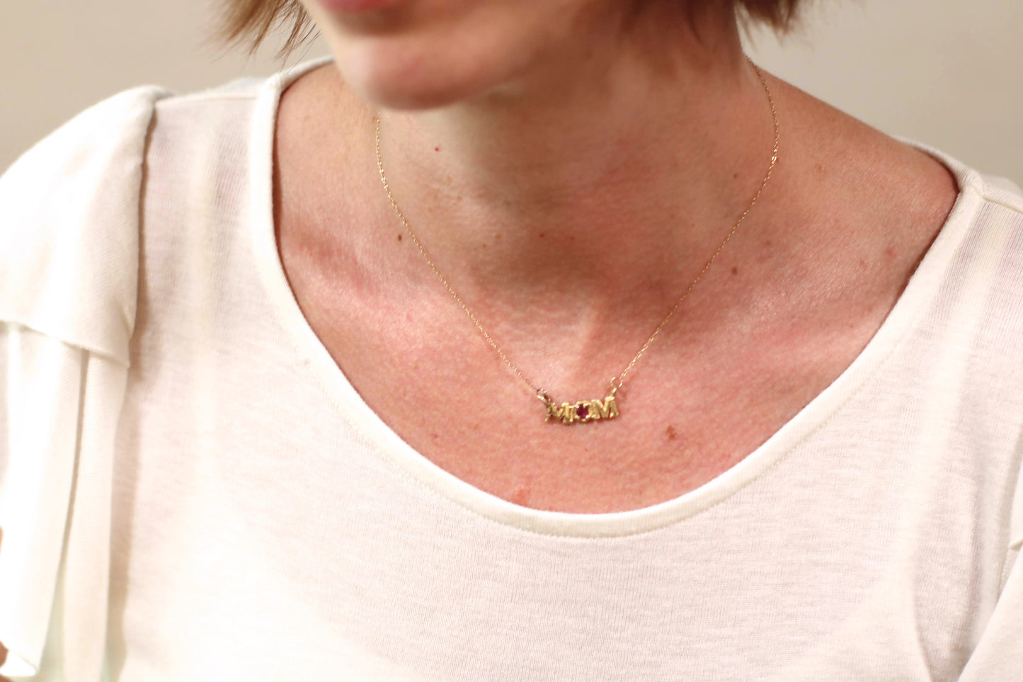 gold ruby mom necklace