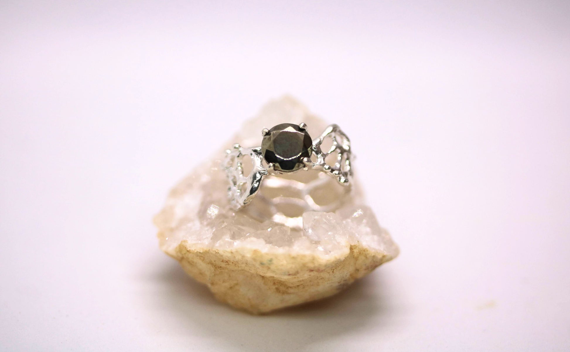 faceted pyrite silver ring