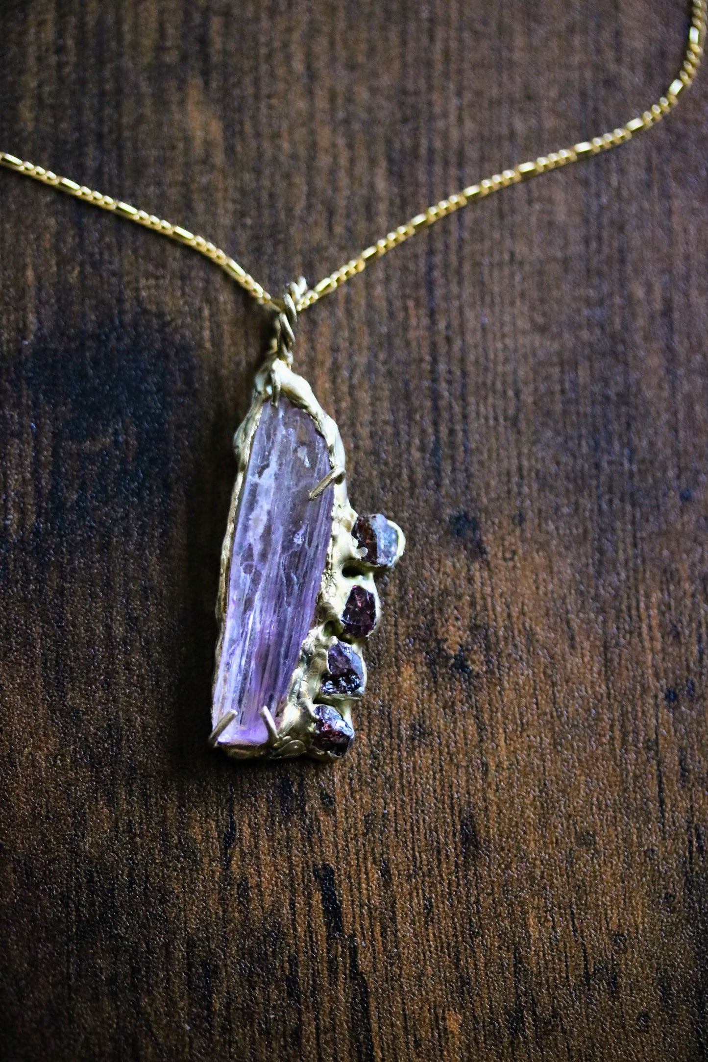 one of a kind kunzite spinel necklace