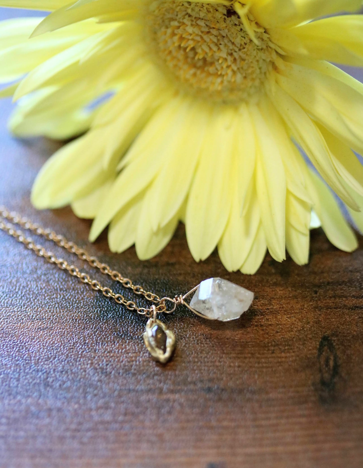 herkimer diamond and tourmaline necklace