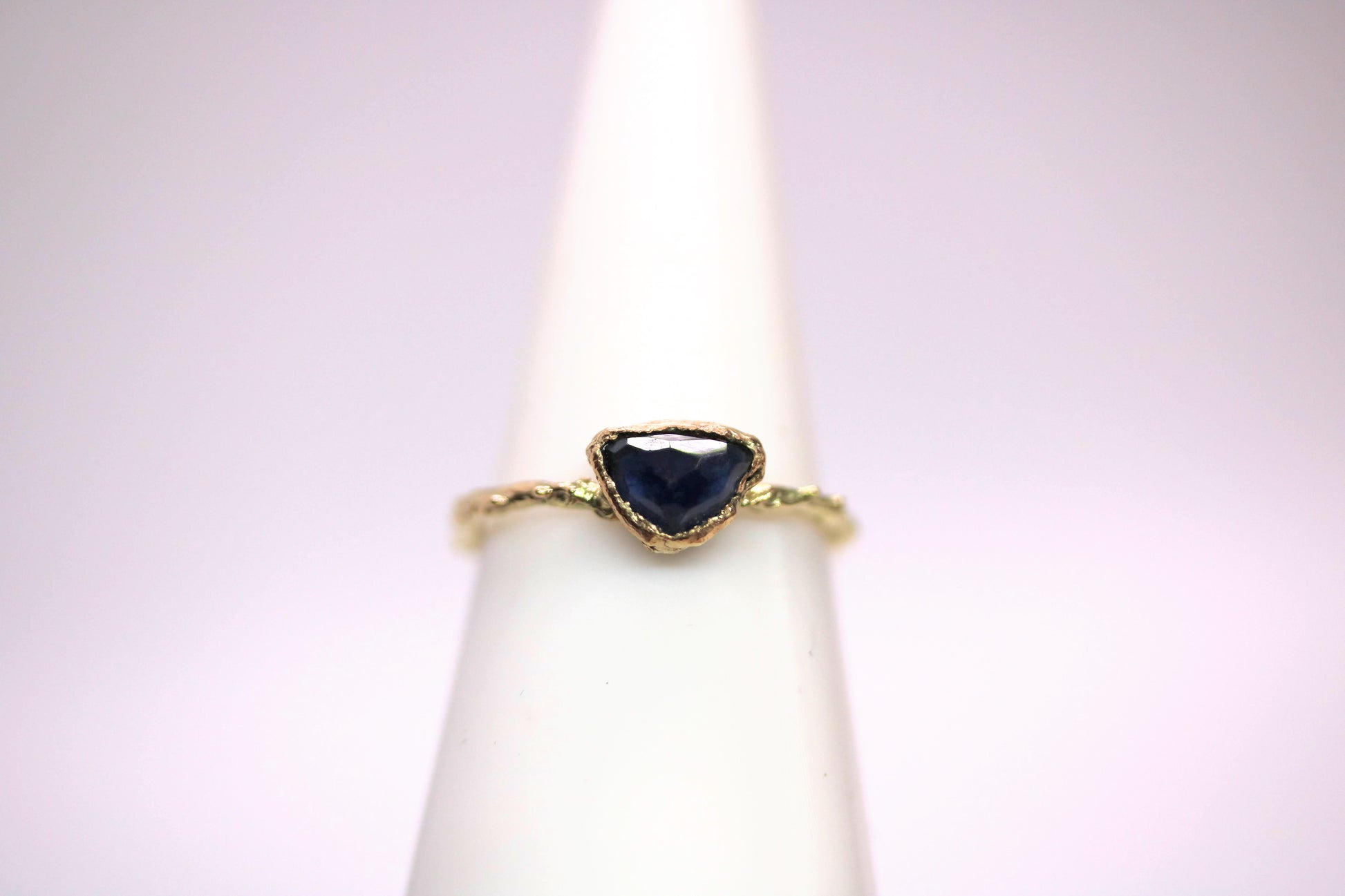 triangle blue tourmaline gold ring