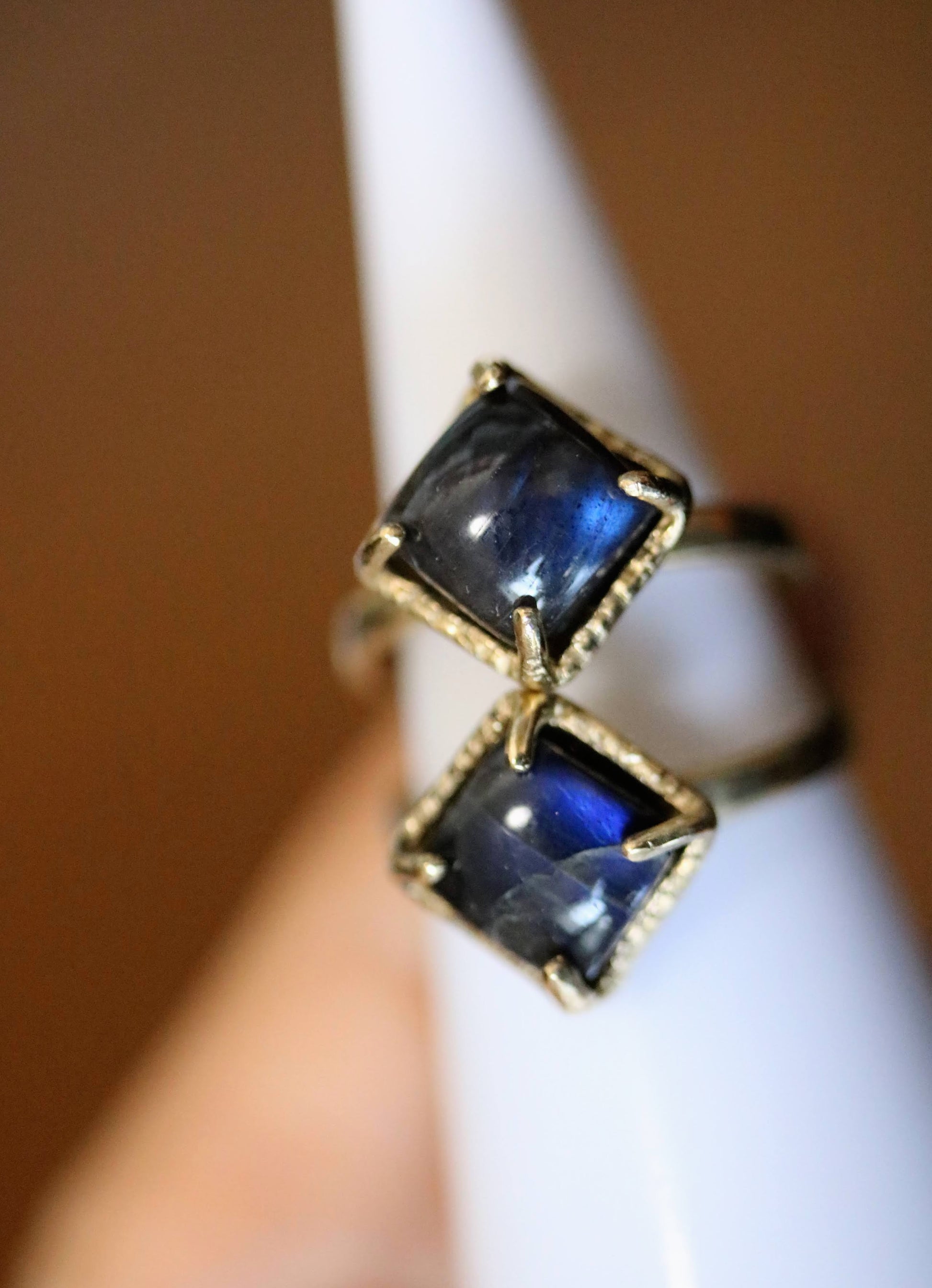 blue labradorite brass ring