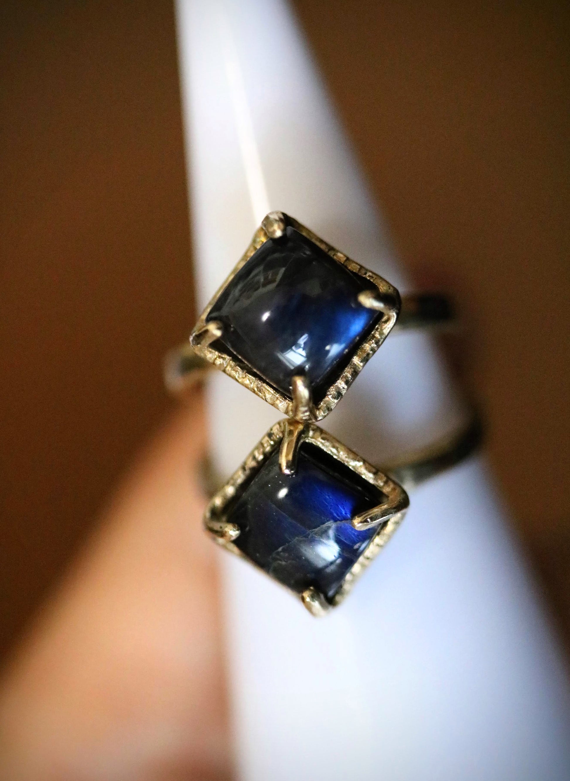 square blue laabradorite brass ring