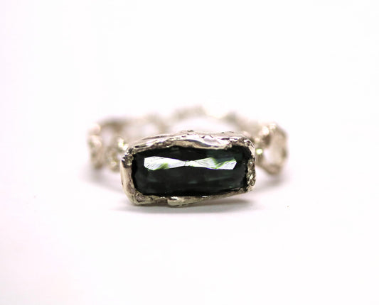 dark green tourmaline silver ring
