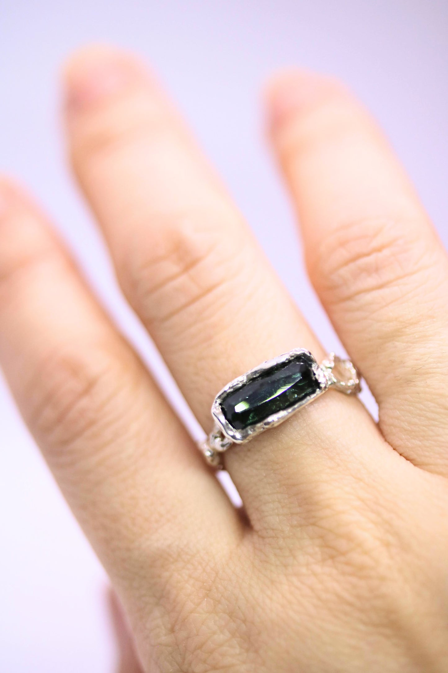 Tourmaline Bar Jukai Silver Ring