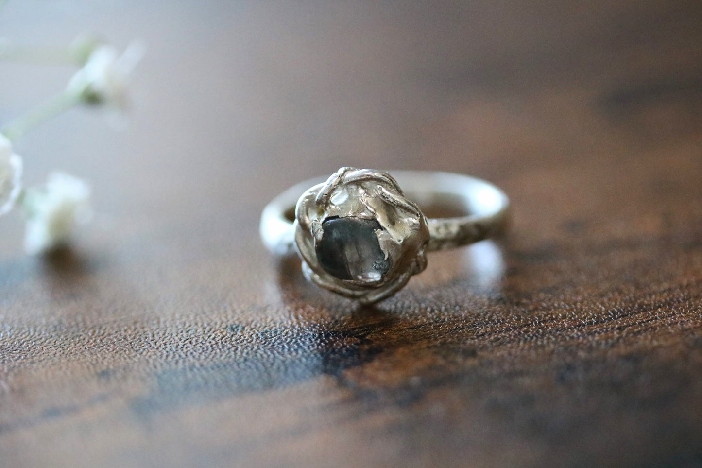 raw zircon silver ring