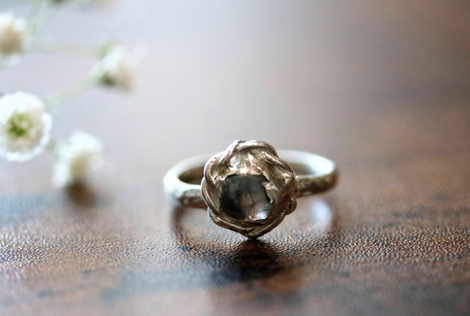 one of a kind raw zircon silver ring