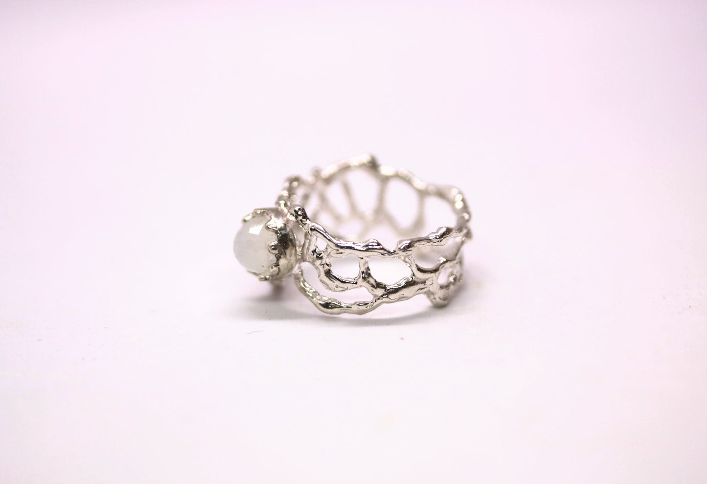 White Moonstone Komorebi Jukai Ring