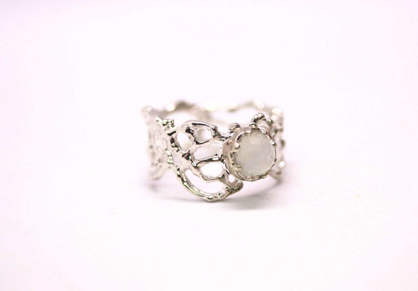 White Moonstone Komorebi Jukai Ring