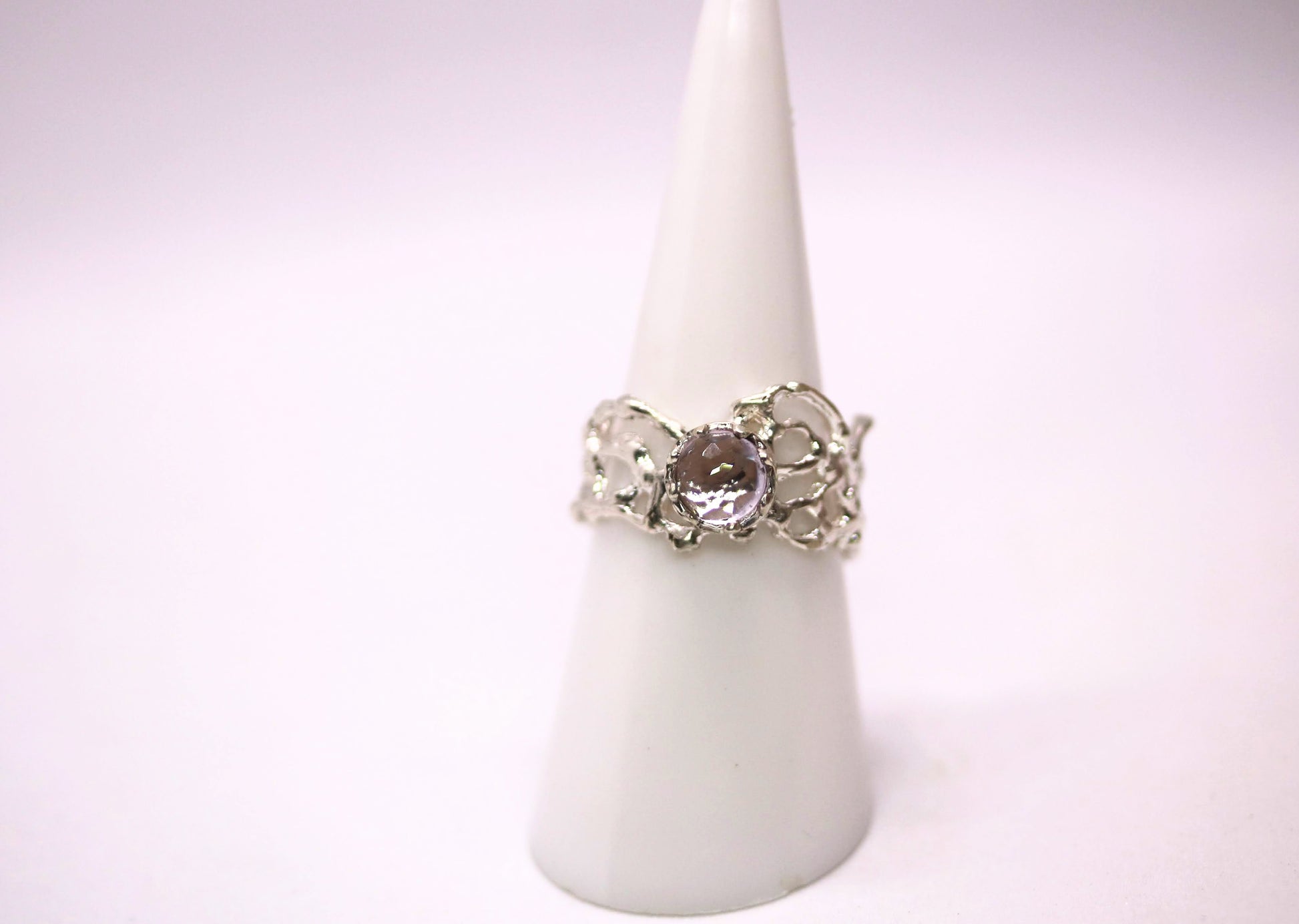 faceted pink amethyst silver ring