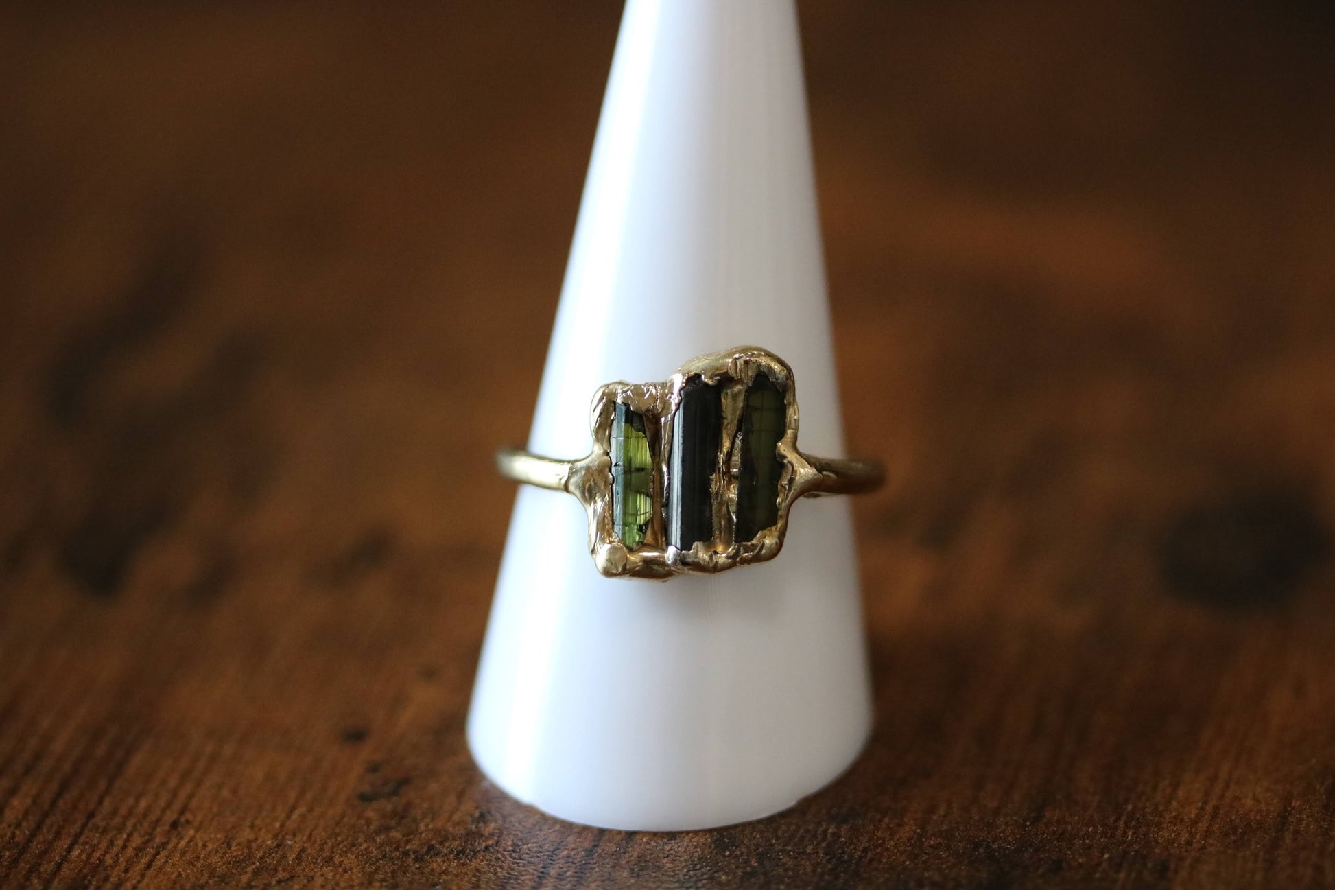 green tourmaline bar rings