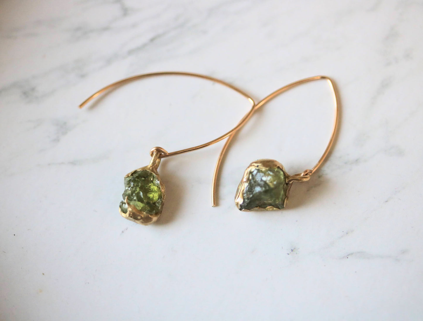 Raw peridot hook earrings