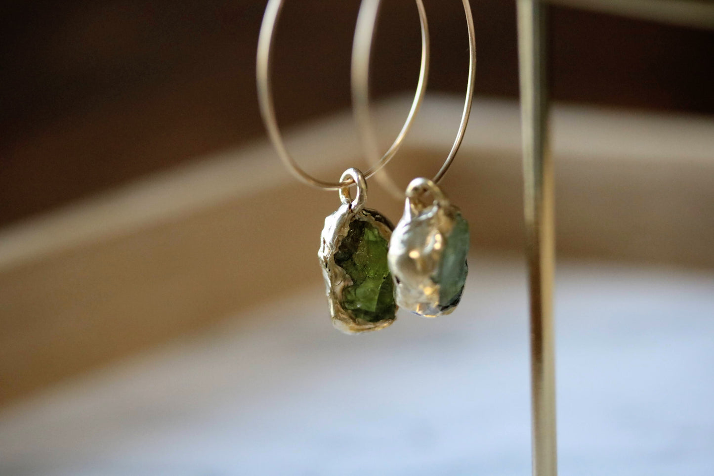 rough peridot hoops