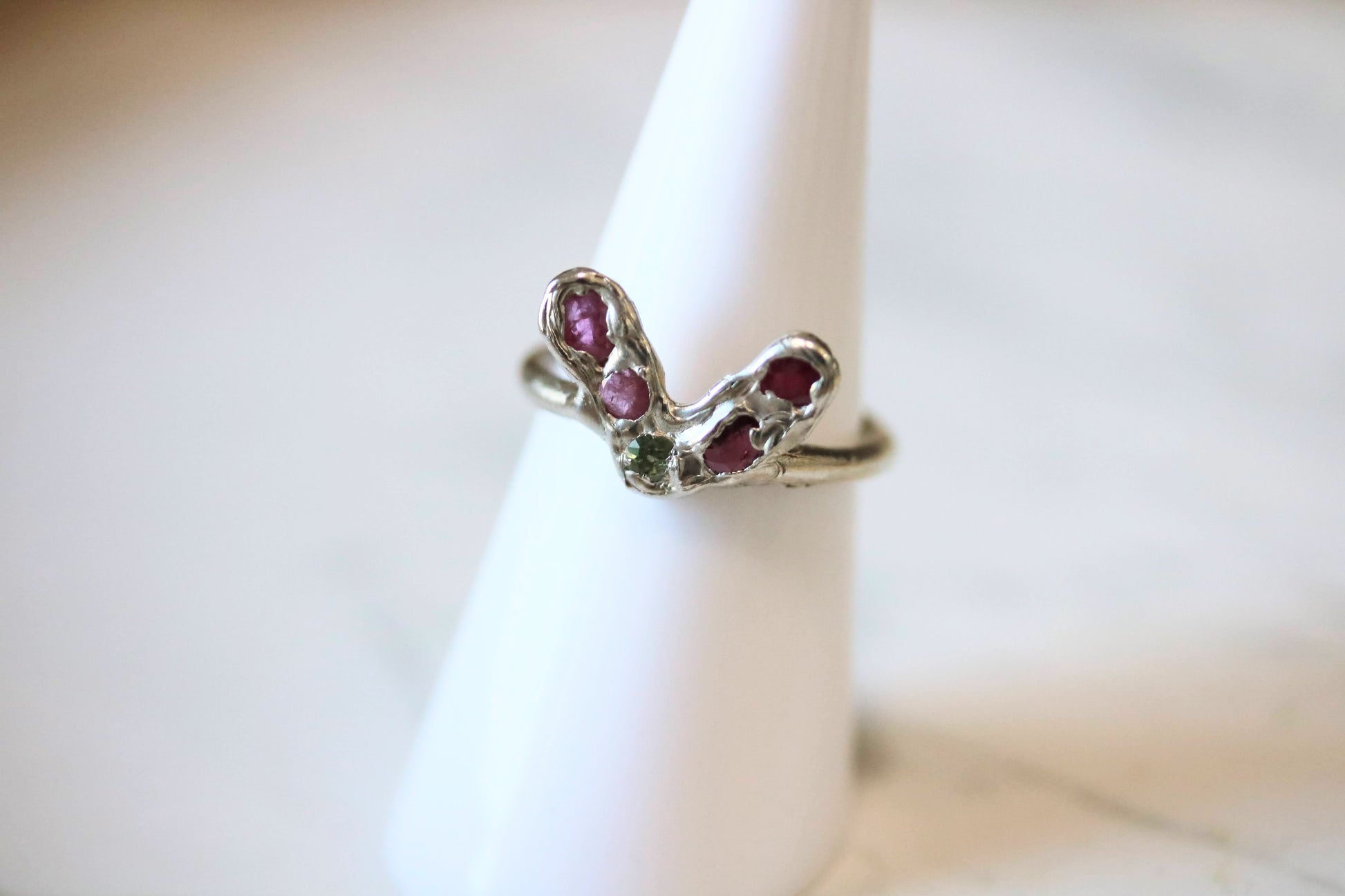 ruby silver heart ring