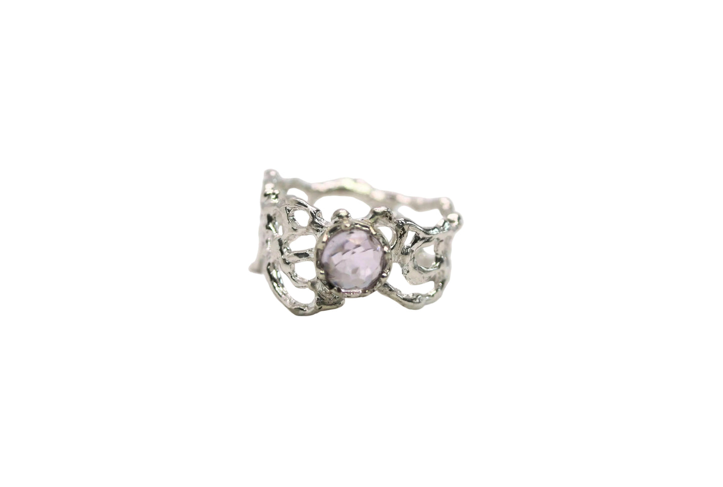 pink amethyst silver statement ring